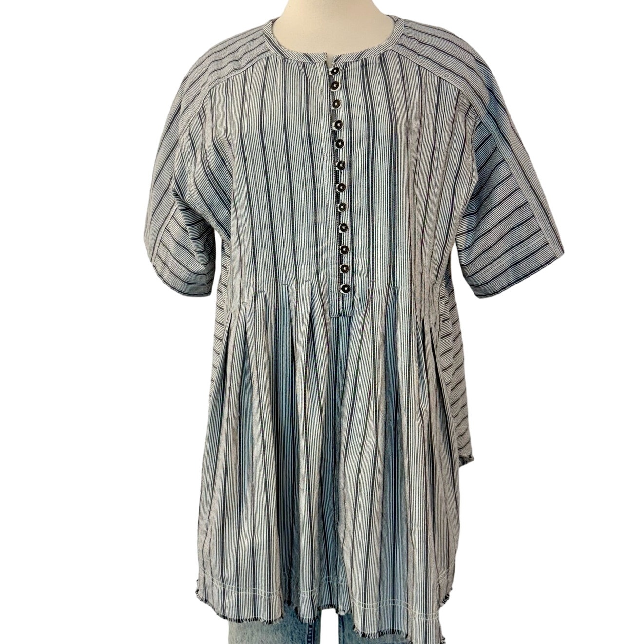 Free People Sammi Babydoll Striped Tunic Top Black | Medium Nwt